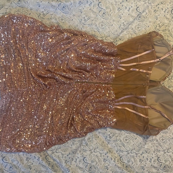 Plus Size Rose Gold Sequin Mini Dress - Picture 3 of 5